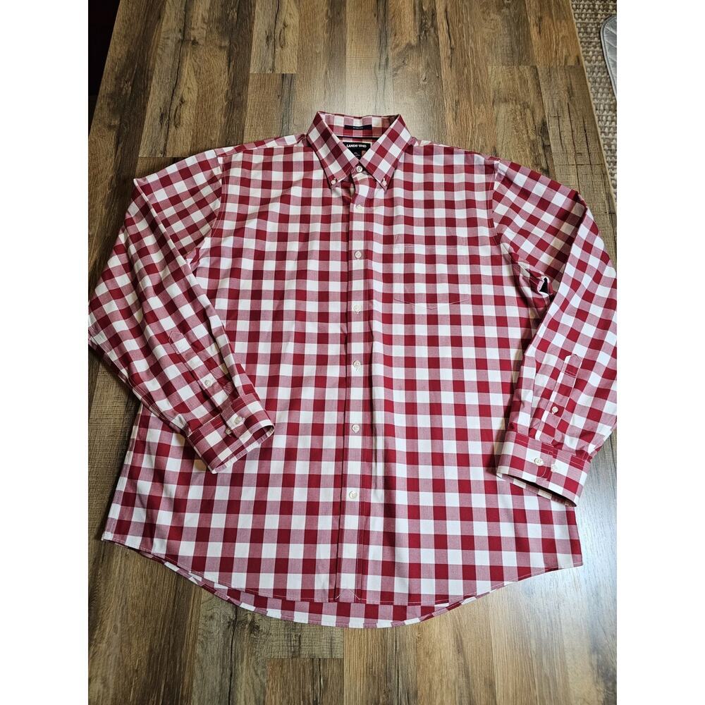 Lands' End No Iron Twill Checkered Button Down Shirt Men’s XL Traditional Fit
